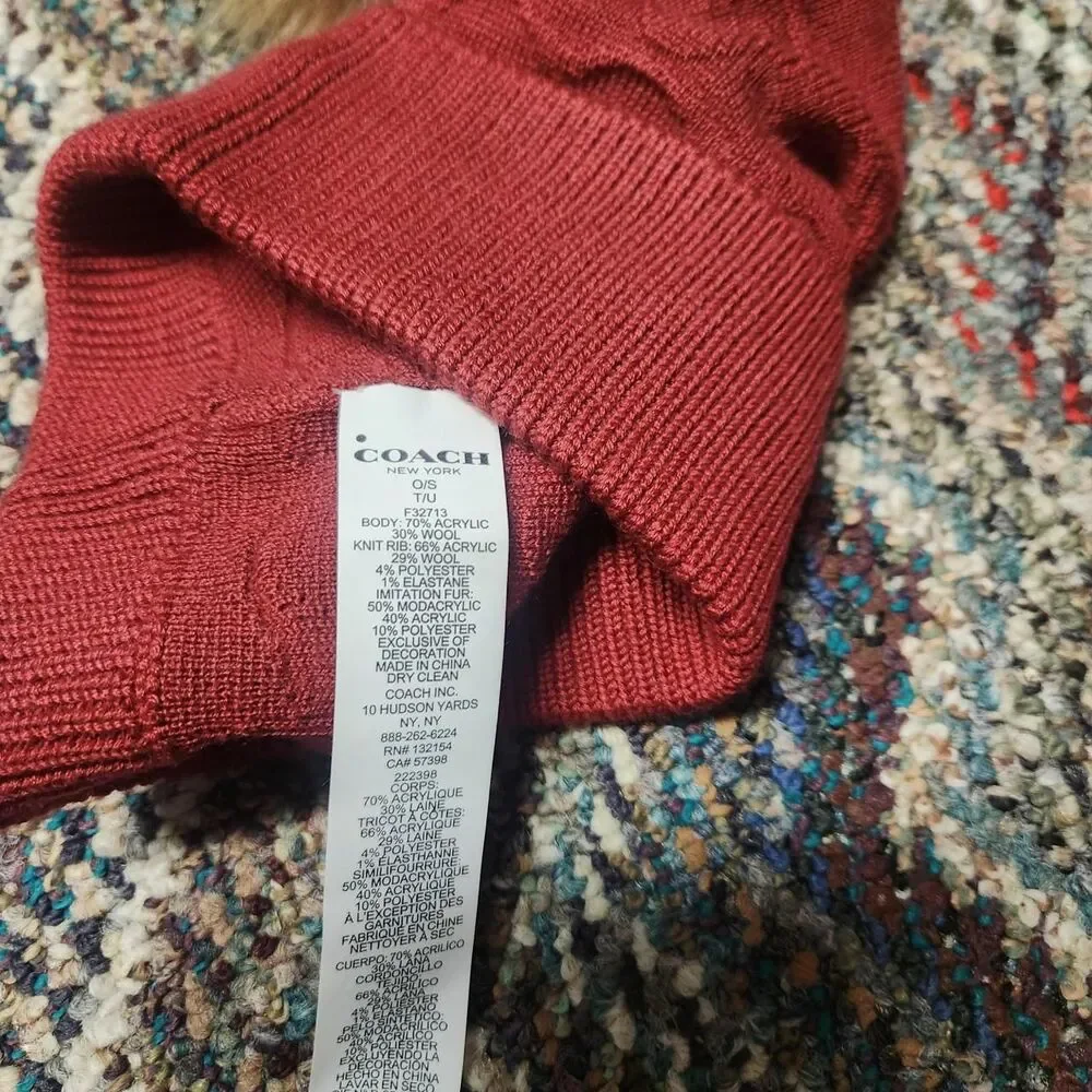 Coach Women's Burgundy  Beanie - Picture 3 of 4